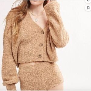 Le Ore Camel Colored Cardigan and Hot Pants Set - COZY